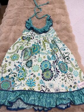 Girls Floral Halter Dress in Teal and Aqua - Kids Accessories